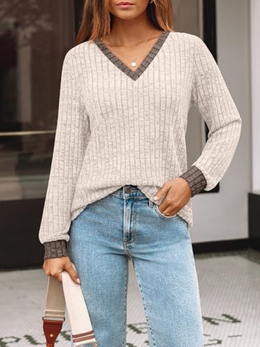 Image of AUTOMET Womens V Neck Long Sleeve Shirts Fall Tops 2026 Lightweight Sweater