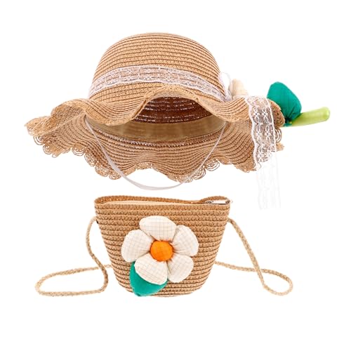 Homoyoyo 1set Boy Girl Woven Sun Hat with Beach Bag Lightweight Uv Cap for Girls Adorable Spring Accessory for Outdoor Activities and Travel