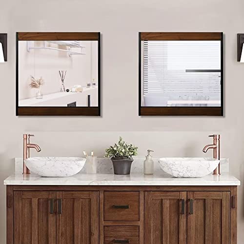 Jcwh Farmhouse Wood Industrial Bathroom Mirror,Accent Mirror, Rustic Mirrors, With 20" Square Metal Framed For Sink Wall Decor Entry Office Bedrrom Entryway Living Room Vanity Fireplace Dresser #TOP6