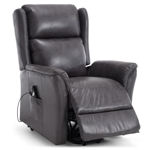Bravich Electric Recliner Armchair - Dark Grey. Riser And Recliner Chairs, Bonded Leather Single Seat Wingback Chair With Foot Rest. Armchairs For Living Room Furniture, Dark Grey.