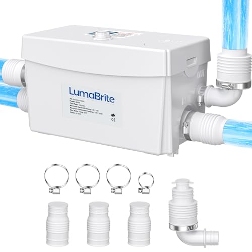 LumaBrite 300W Macerator Pump, Shower Waste Sewerage Pump Quiet 100L/min with 3 Inlets for Sink Basin Shower Bathtub
