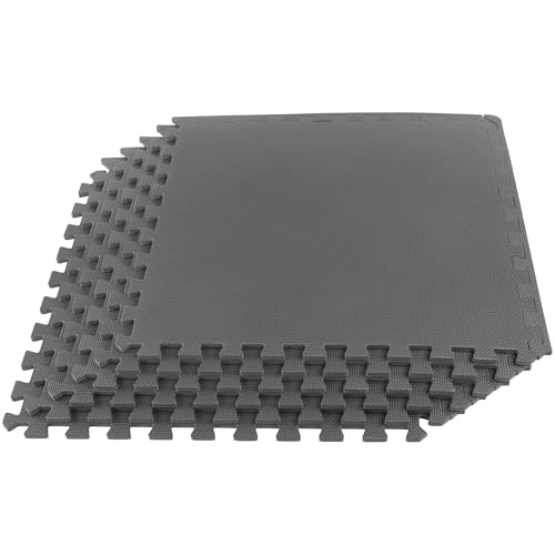 Image of EVA Foam Mat Tiles 6-Pack - 24 SQ FT of Interlocking Padding for Garage, Playroom, or Gym Flooring - Workout Mat or Baby Playmat by Stalwart (Gray)
