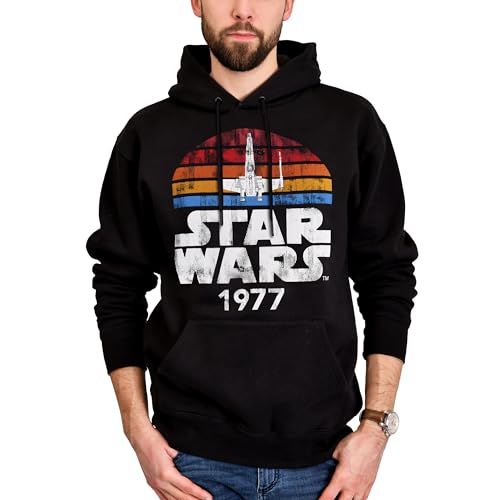 Elbenwald Star Wars - Hoodie Verschiedene Designs vordere Eingrifftasche Herren Damen Mehrfarbig (DE/NL/SE/PL Alphanumerisch L Regular Regular Retro 1977)