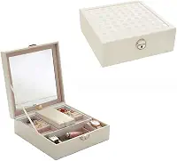 Estojo maleta Para Jóias Grande Misto Triplo Caixa Para Joias Bijuteria Espelho (Creme)