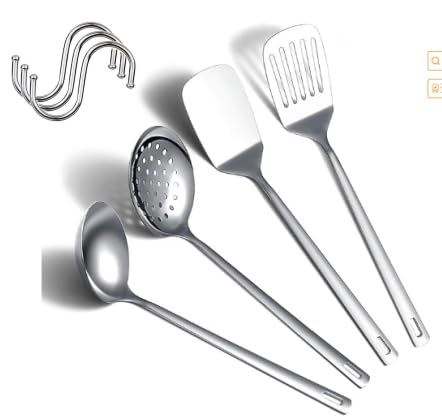 Juego de utensilios de cocina de acero inoxidable, juego de utensilios de cocina: juego de espátulas de carne, espumadera, cucharón, utensilio wok