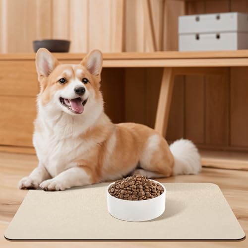 Napfunterlage Hund Hundenapf-Unterlage Hunde-Futtermatte Große Katzematte für Futter- und Wassernäpfe Hunde-Fütterungsmatte rutschfeste Katzen-Futtermatte Fleckenfrei (Beige, 30 x 50 cm)