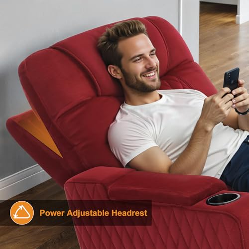 Image of MCombo Zero Gravity Oversized Power Recliner Chair for Adults with Power Headrest & LED Light, Fabric Recliner Chair for Living Room & Home Theater, USB & Type C Port, Armrest Storage HTS401