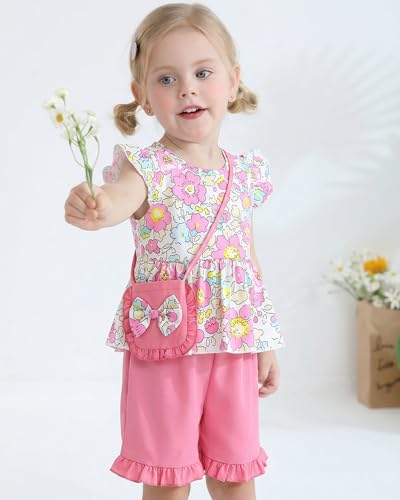 Image of Weebaby Toddler Girl Clothes Baby Summer Outfits Sleeveless Halter Top Ruffle Short Set Cute Kids Clothes Girls