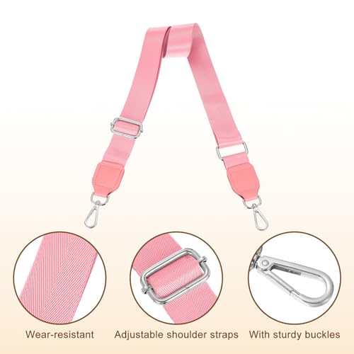 Image of uxcell Wide Shoulder Strap, 3.8cm Adjustable Purse Strap Replacement Crossbody Strap for Shoulder Bag Handbag, Pink, Silver Square Mouth Buckle