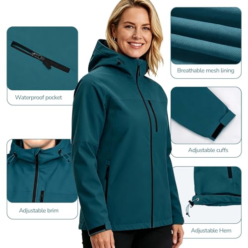 ACCNUO Women's Rain Jacket Rain Coat Waterproof Windbreaker With Hood,Lightweight Spring Jacket for Outdoor Cycling Hiking — view 4
