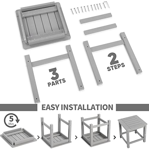 Homeqomi Outdoor Side Table, Hips Plastic Composite Adirondack Patio Table, Weather Resistant End Tables For Outside, Indoor, Patio, Garden, Pool, Porch, Backyard, Lawn, Deck - Grey #TOP4