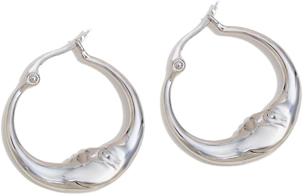 Crescent Moon Hoop Earrings for Women Stainless Steel Abstract Portrait Face Huggie Hoops Dangle Drop Earring Click-Top Fashion Jewelry Birthday