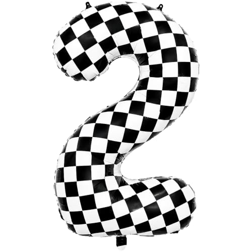 Image of KatchOn Checkered Number 2 Balloon, 2nd Birthday Decorations - 40 Inch
