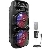 Pyle Enceinte Bluetooth, Enceinte Portable Extérieure Rechargeable de 600 W, Haut Parleur Sono avec Double Caisson de Basses, Tweeter, Entrée Microphone, Lumières de Fête, USB, Radio, Télécommande