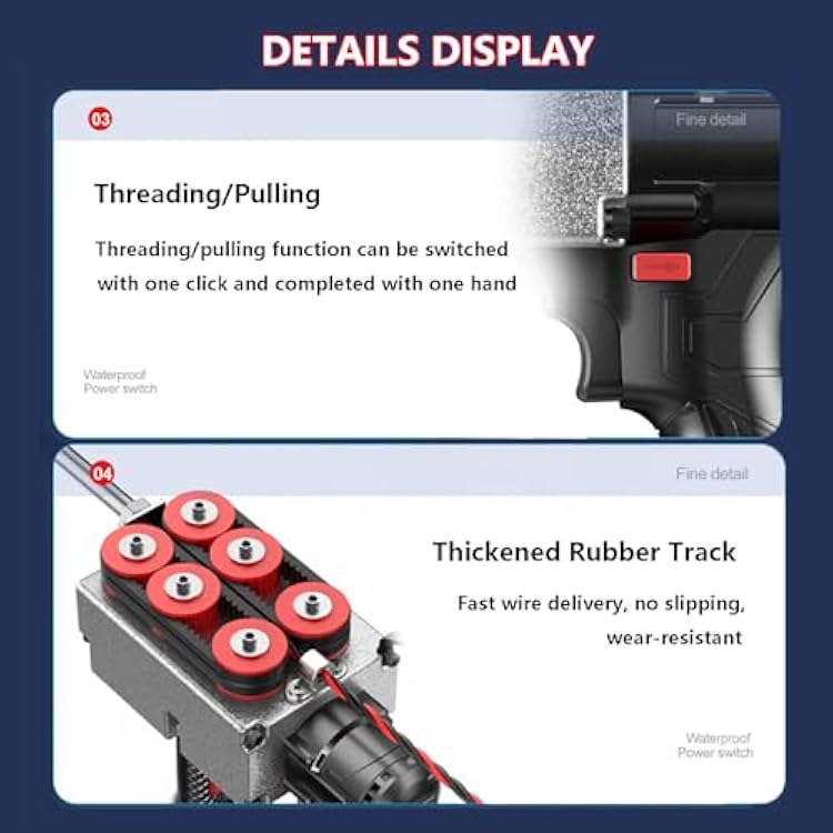 15m Electrician Stringing Threading Machine, Cable Insertion & Extraction Tools, Professional Wall Threading Wire Machine & Punch Down Tool, One-Click Threading, with Tool Bag,2-battery
