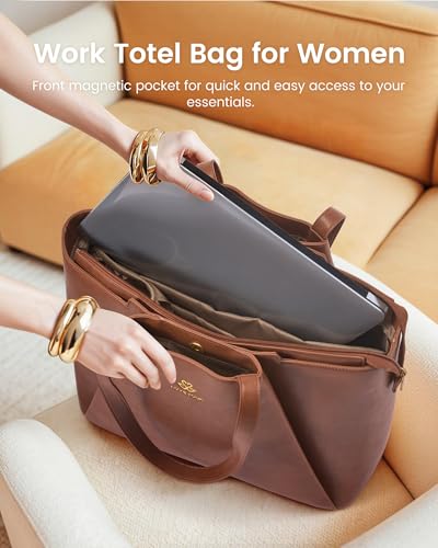 Image of LOVEVOOK Laptop Tote for Women - 15.6 Inch Faux Leather Laptop Bag with Clutch, Large Capacity Office Purse Computer