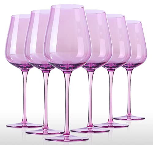 Pink Wine Glasses Set Of 6 - Crystal Colorful Wine Glasses With Long Stem And Thin Rim,Perfect Colored Wine Stemware For Wine Lover In Wedding,Bridal Shower,Bachelorette Party(Barbie Pink) #TOP16