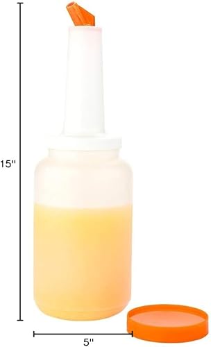 Miniatura 4 de Restaurantware Botella de plástico de 2.5 cuartos de galón de almacenamiento con boquilla naranja y tapa, botella de almacenamiento de barra, 5 x 5