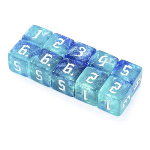 Yiotfandoll 10 Pieces Polyhedral D6 Dice 16mm Acrylic Double Colors 6 Sided Game Dice for RPG MTG DND Table Games (Blue Green)