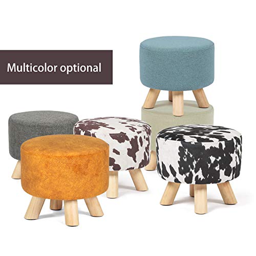 Asense Round Ottoman Foot Rest Stool Linen Fabric Padded Seat Pouf Ottoman With Non-Skid Wooden Legs #TOP6