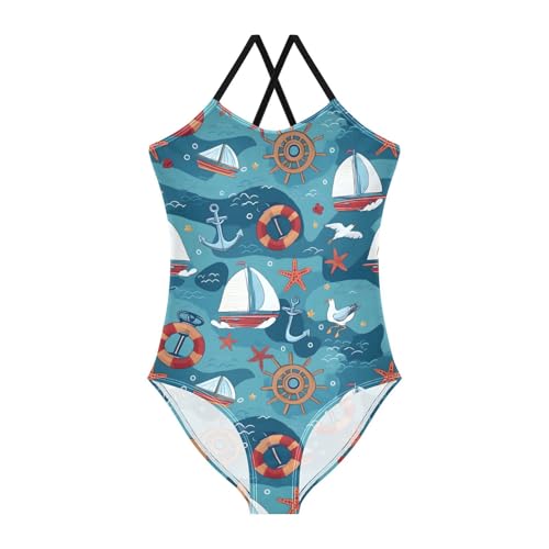 Anchor Sailboat Starfish Girls One Piece Swimsuits Summer Quick Dry Beach Bathing Suit