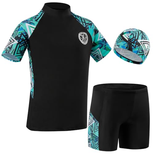 KAKU NANU Boys Swimming Costume Swim Shorts & Trunks Top Hats Kids Uv Swimwear Swimsuit Black 12 13 14 12-14 13-14 12-13 Years