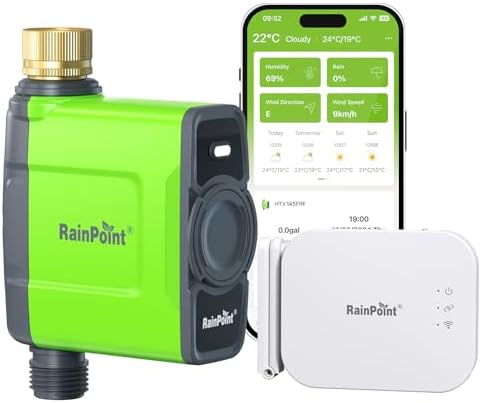 RAINPOINT Bewässerungscomputer WLAN mit Antennen-Gateway und Messingeinlass IP65 Bewässerungssteuerung mit APP/Sprachsteuerung Wetterbasiert Automatisches Bewässerungssystem für Ga