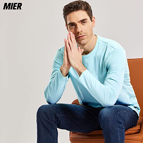 Mier Mens Long Sleeve Shirt Soft Comfy Combed Cotton T-Shirt Crew Neck Classic Work Casual Tees Shirts, Tagless, Light Blue, Large #TOP25