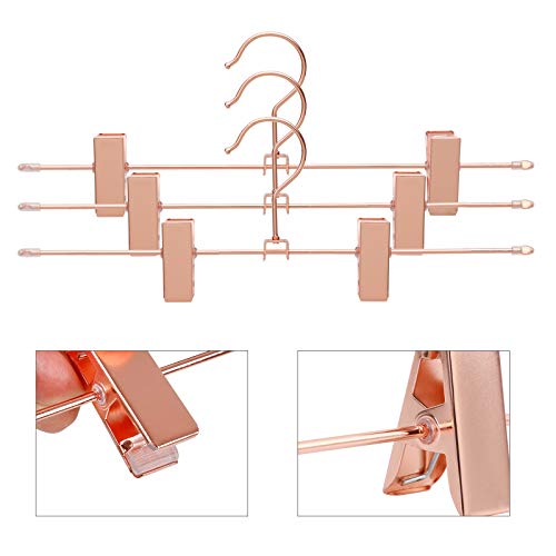 SONGMICS Hosenbügel aus Metall, 10 Stück, Kleiderbügel, 31 cm, mit 2 rutschfesten Clips, für Röcke, Hosen, Unterwäsche, Bügel, platzsparend, rostfrei, um 360° drehbar, Roségold CRI46R-10