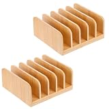 Kifmurase 2Pcs Desk Mail Organizer with Divider, Bamboo File Holders, Vertical Letter Sorter for Desktop, Countertop Paper Organizer, 5 Compartments Envelope Holders for Bill, Document, Notebook