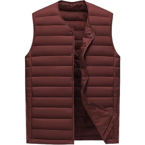 SWJGLITTR Men's Down Vest Male Lightweight Collarless Puffer Vest Man Winter Warm Quilted Sleeveless Jackets (A2Red,Large)