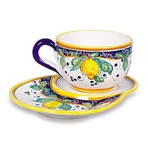 Arte D’Italia Imports Italian Ceramic Alcantara Latte Cup with Saucer – Handmade in Deruta