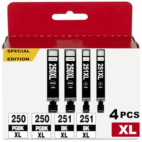 Image of Compatible 250 251 XL Printer Ink Cartridge Replacement for Canon PGI-250 CLI-251 XL 250XL 251XL Use with Cannon Pixma MX922 MX920 IX6820 IP8720 MG5420 MG5520 MG7120 MG7520, 2 PGBK, 2 Black, 4 Pack