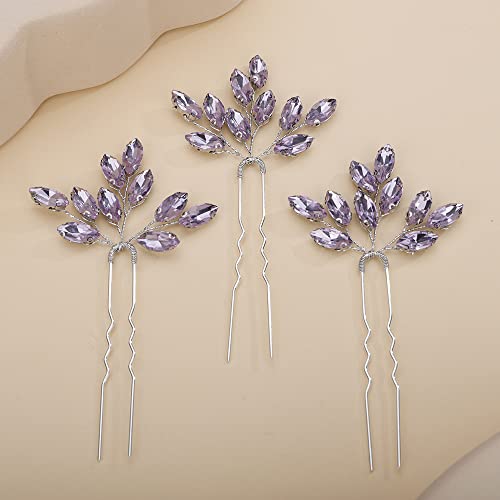 Idée cadeau mariage lot 3 épingles à cheveux fait main strass violet Teyglen