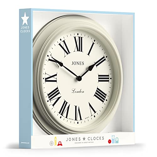 Jones Clocks® Supper Club Large Wall Clock - Traditional Design - Home Décor - Living Room Clock - Farmhouse Décor - Rustic Décor - Farmhouse Clock - Roman Numeral - 16Inch Wall Clock (White) #TOP6