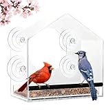 Jarkyfine Window Bird Feeder with Strong Suction Cups for Outdoor Bird Watching, Sturdy Durable with Dual Detachable Seed & Water Trays, Easy Clean & Refill, Gift for Mom Bird