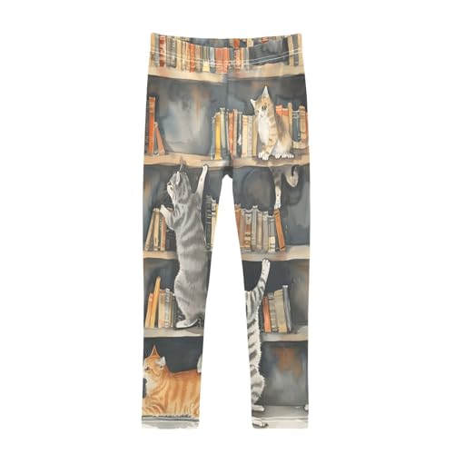 Toddler Girls Leggings Printed Yoga Pants Leggings Cats Playing Bookshelf for Kids