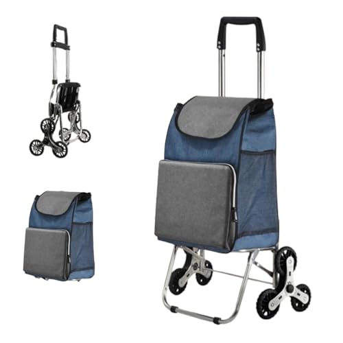 Carrello con Ruote Pieghevole, Carrello della Spesa Pieghevole con Ruote per Salire Le Scale, Carrello della Spesa Portatile da 40 Litri per Alimentari, Appartamenti, Lavanderia,Blu