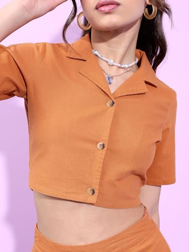 Image of Tokyo Talkies Women's Short Sleeves Shirt Collar Solid Co-Ords| Stylish Co-Ords | Casual Co-Ords