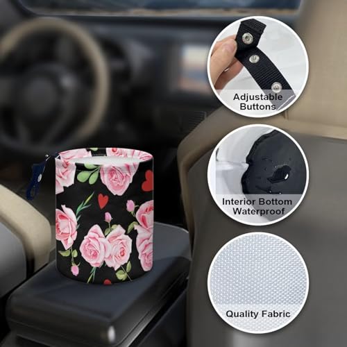 Image of Car Trash Can - Cute Pink Rose,Portable,Collapsible Back Seat, Front Console, Floor, or Hanging Headrest Waste Basket Car Garbage Bag