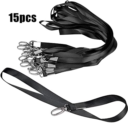 15Pack Lanyards for Id Badges Black Key Lanyard with Clip Neck Strap with Badge Clip Bulk Lanyards for Neck Name Badge Holder,Id Card,Keys Strap