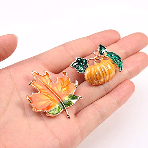Thanksgiving Pin Set - Pumpkin and Maple Leaf Brooch, Fall Jewelry, Clothes Decoration, Holiday Pin 2pcs/set2