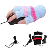 HoFire USB Heating Winter Gloves Women Hand Warm Gloves USB Heater Fingerless Warmer Mitten Gloves (Blue)