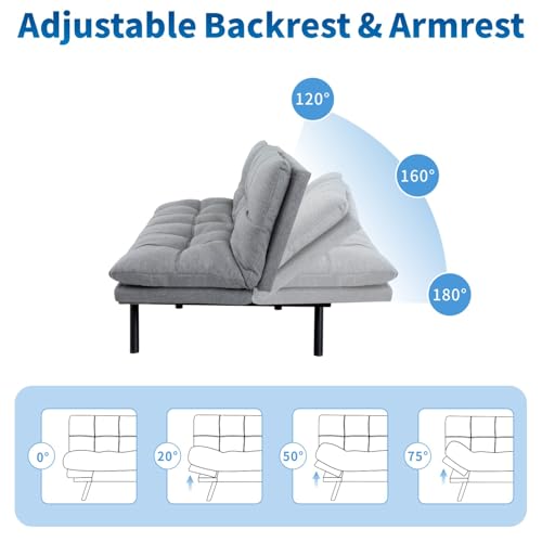 Image of MUUEGM Futon Sofa Bed, 71 inch Convertible Linen Memory Foam Couch Bed, Modern Backrests Armrests Love Seat for Living Room,Apartment,Office,Light Grey Sleeper Couch
