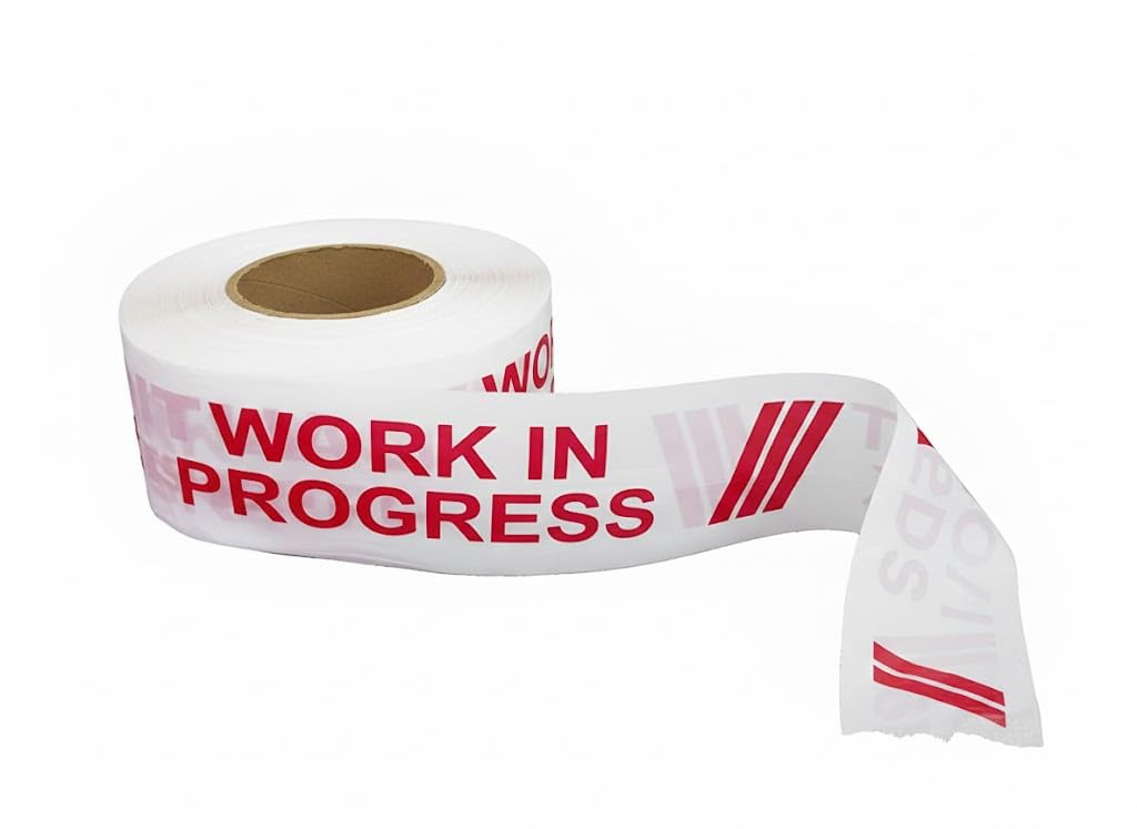 BRUSH HOUSE Caution/Work in Progress/Danger Barricade Tape 3 Inches (300 Mtr Roll), Printed Barrier Warning Tapes, White Tape with Bold RED Text, Maximum Visibility