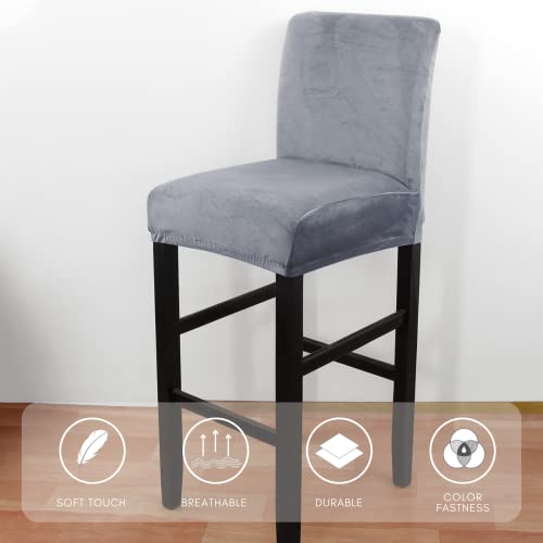 Image of SearchI Velvet Bar Stool Covers Set of 2, Stretch Washable Barstool Seat Covers, Counter Height Chair Covers for Kitchen Dining Room Cafe (Velvet Grey)