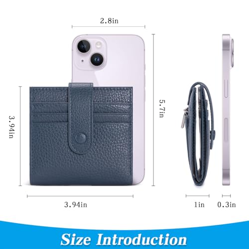 Slim Wallet For Women Genuine Leather Small Bifold Credit Card Holder Wallet With Zipper Coin Pouch ID Window,Navy Blue3
