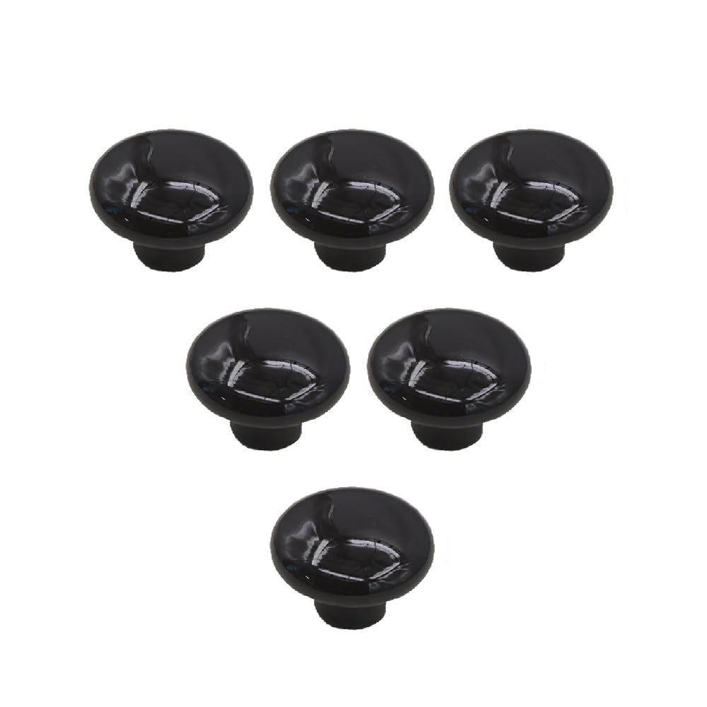 6 Pack Round Drawer Knobs, 32mm Ceramic Single Hole Cabinet Door Handles with Screws, Mushroom Shape Pull Handles for Dresser Cupboard Wardrobe, Black