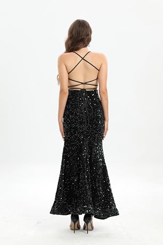 Narcia Black Sequin Evening Gown - Glamorous Mermaid Sillhouette, Crisscorss Back Design for Formal Events4