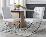 EALSON Modern Tufted Dining Chairs Set of 2 Leather Upholstered Dining Room Chairs with Chrome Metal Legs Mid Century Kitchen Chairs Armless Side Chairs for Dining Room Living Room, White